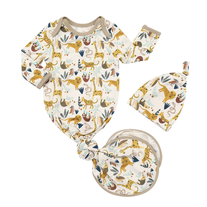 Jungle Friends Bamboo Newborn Gown and Hat Baby Gift Set